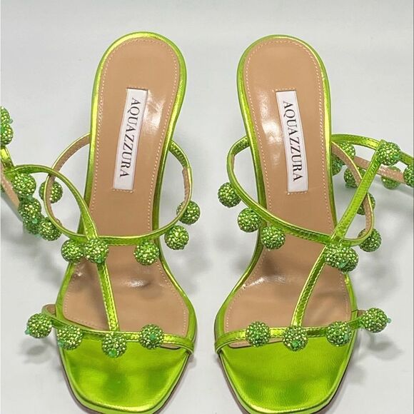 Aquazzura Cha Cha Cha Metallic Leather Sandals size 37.5 - Picture 7 of 12